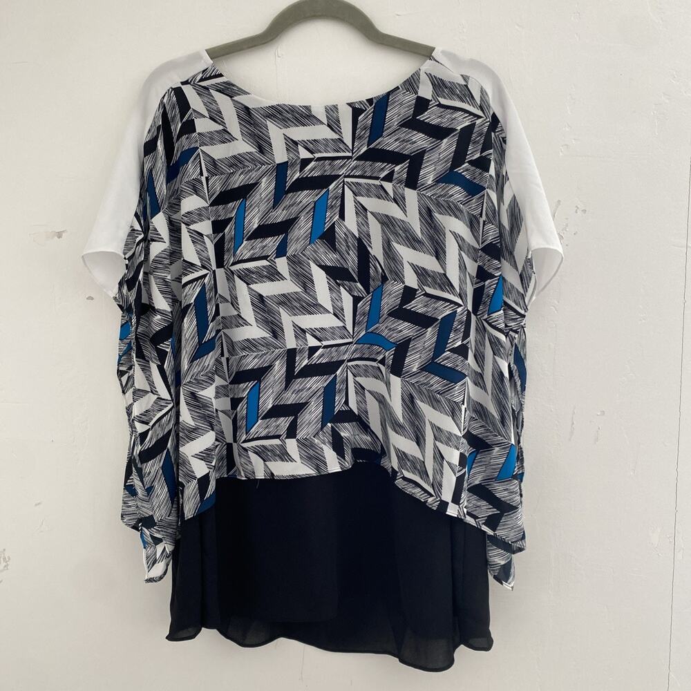 ALFANI Blouse Womens Plus 16W Two In One Cape Top Abstract Colorful Flowy Print